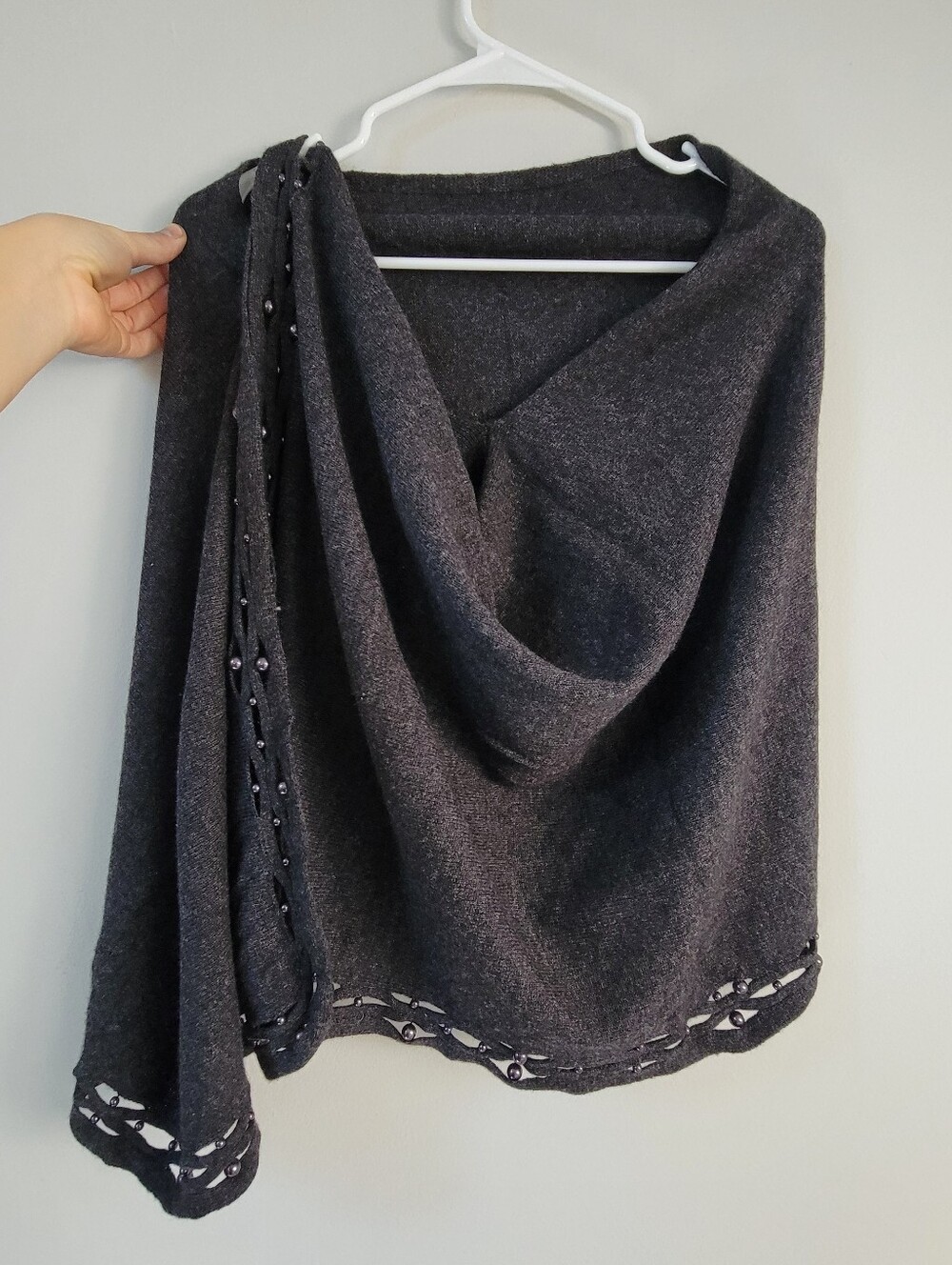 InCashmere Gray Wool Shawl Wrap Poncho Womens OS Luxury Old Money Minimalist